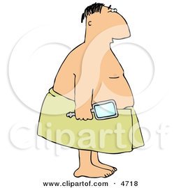 4718-Clean-Showered-Man-Wearing-A-Towel-Around-His-Waist-And-Holding-A-Mirror-Clipart.jpg